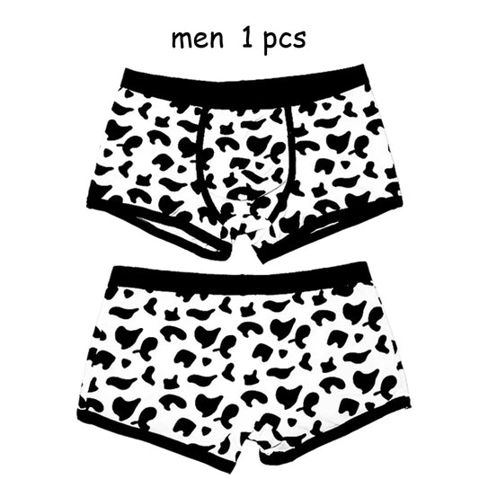 Sexy Cow Pattern Couple Panties Men Underwear Boxers Sexy Underpant Cotton Male Panties Shorts Cartoon Underwear Women Lingerie