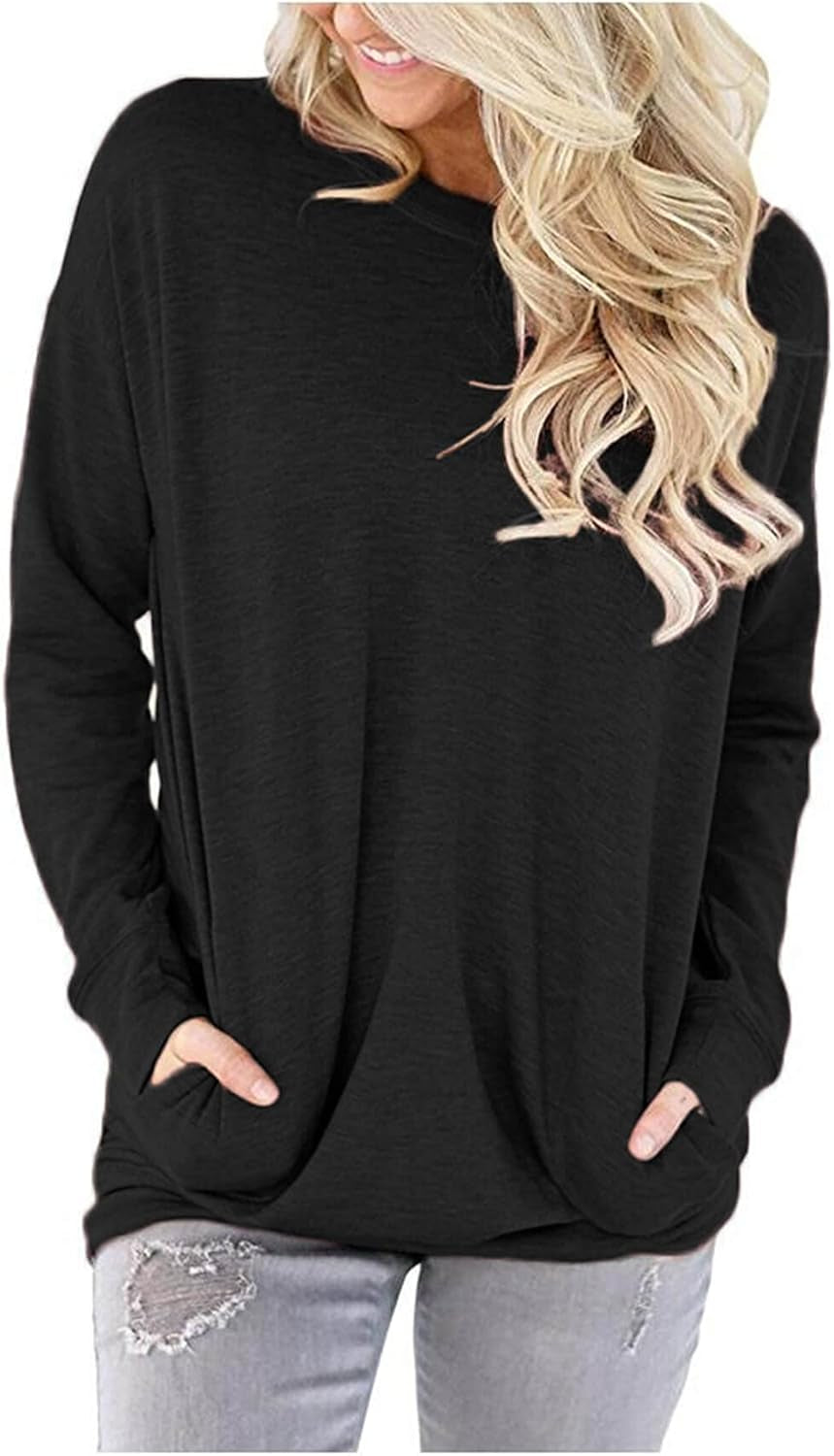 Womens Crewneck Sweatshirt Casual Loose Fitting Tops Long Sleeve T Shirt