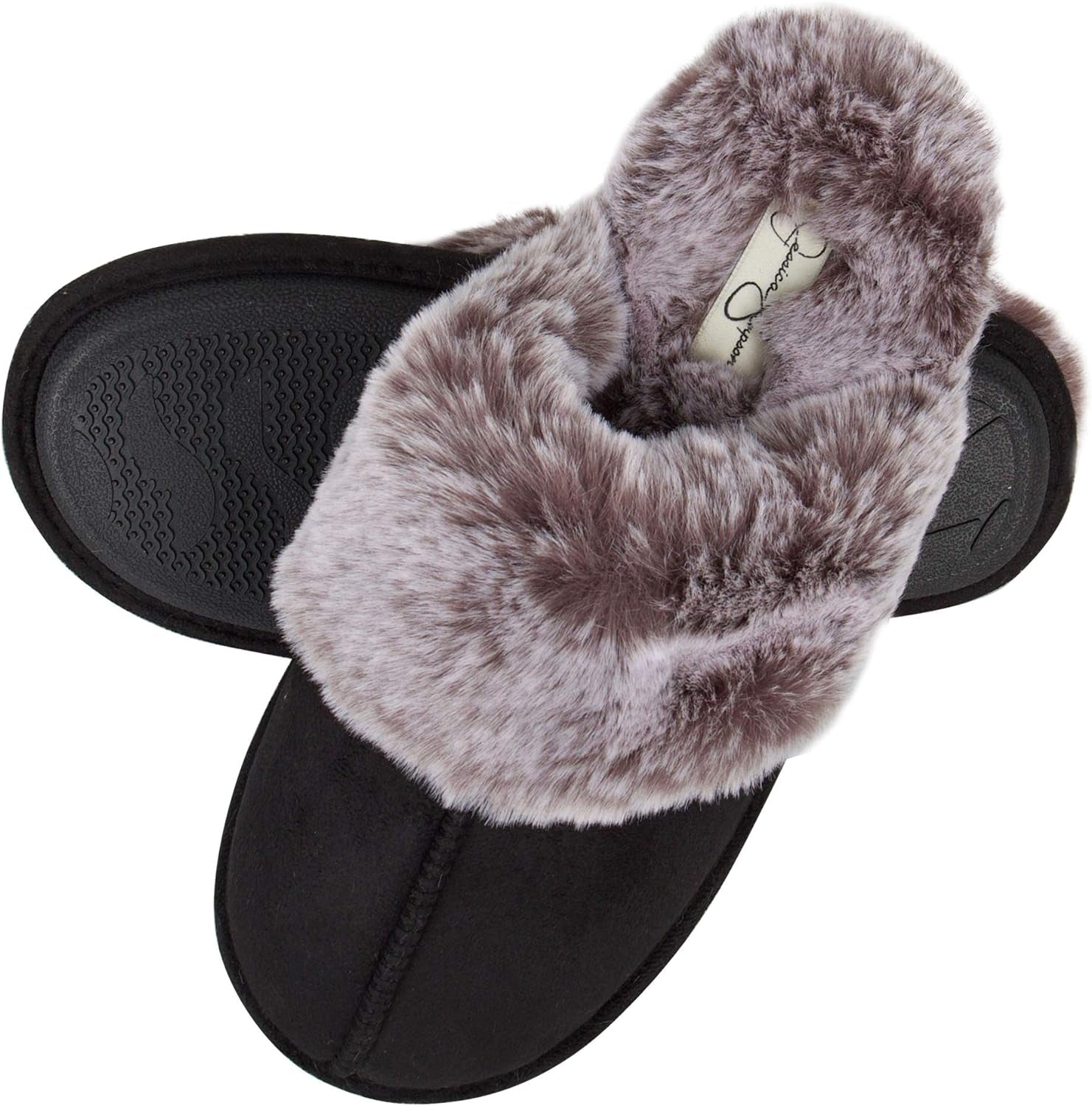 Women'S Comfy Faux Fur House Slipper Scuff Memory Foam Slip on Anti-Skid Sole