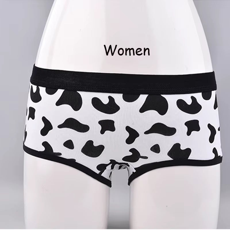 Sexy Cow Pattern Couple Panties Men Underwear Boxers Sexy Underpant Cotton Male Panties Shorts Cartoon Underwear Women Lingerie