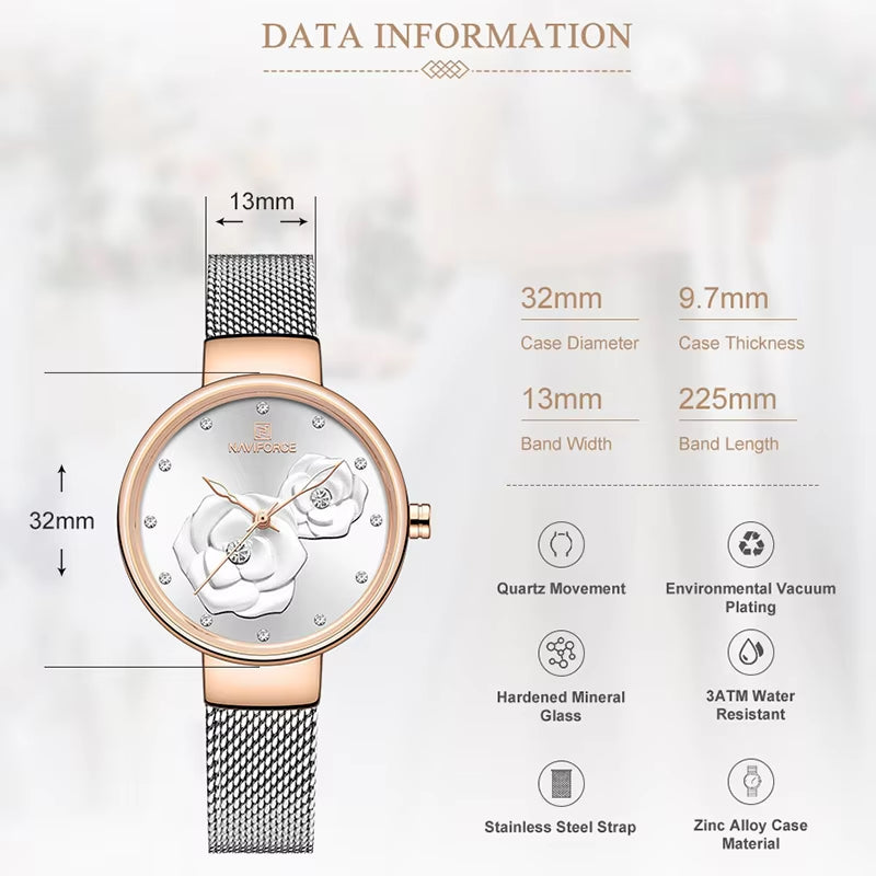 Women Watch  Top Luxury Brand Steel Mesh Waterproof Ladies Watches Flower Quartz Female Wristwatch Charming Girl Clock